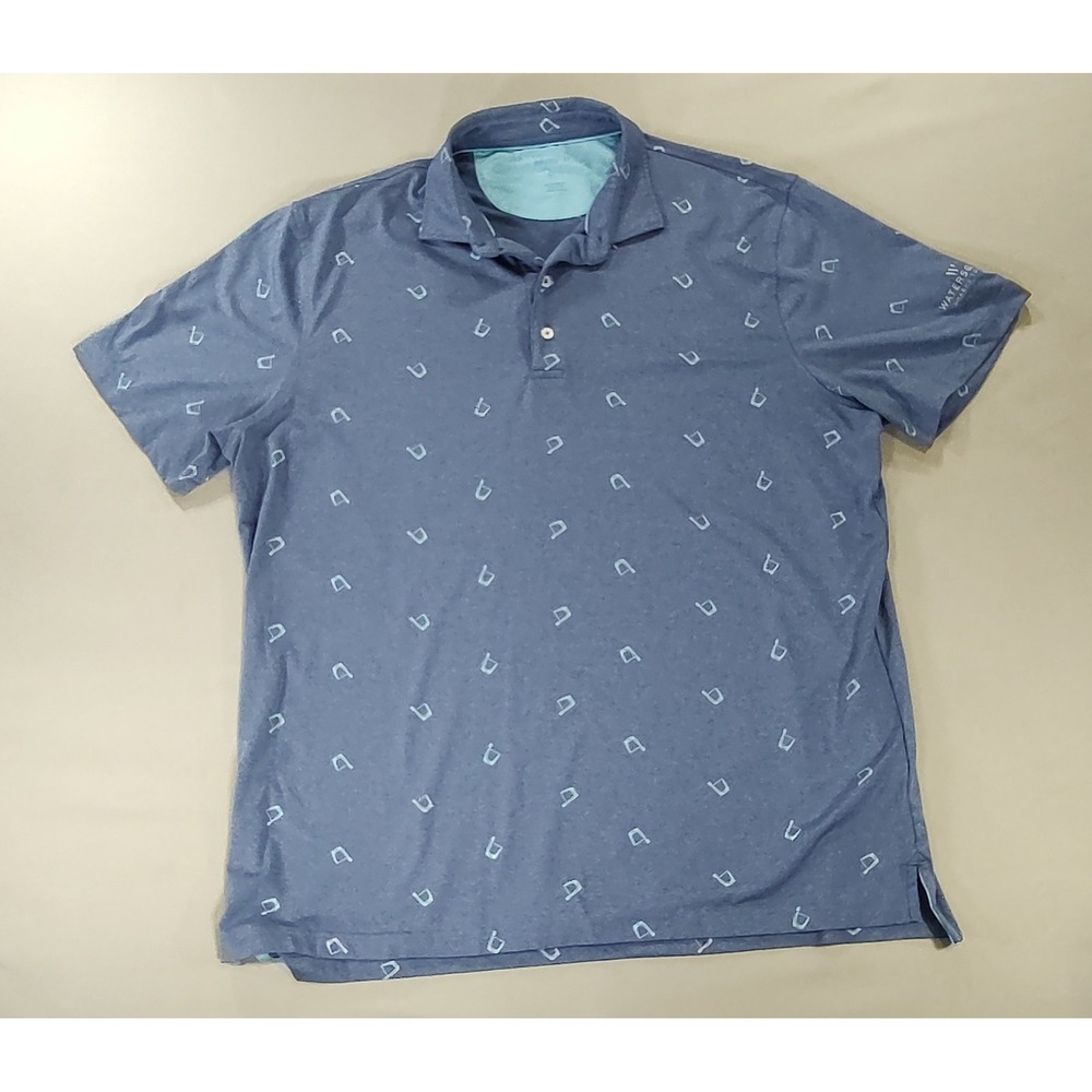 Johnnie-O Polo Shirt Mens XL Blue Drink Motif Watersound Logo Golf Short Sleeve
